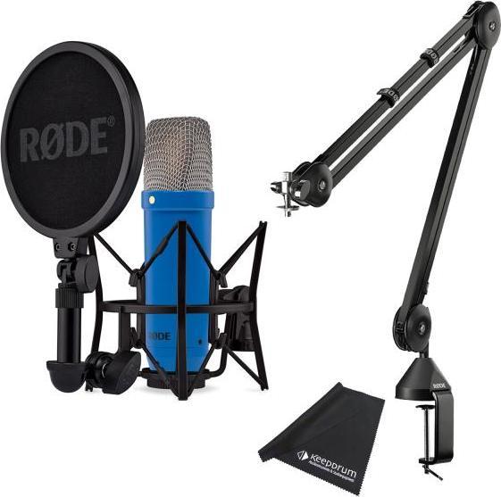 XLR-Kabel, Staubschutzbeutel, SM6 Spinne mit integriertem Popschutz, Rode NT1 Signature Cobalt Blau Mikrofon mit PSA-1 Gelenkarm