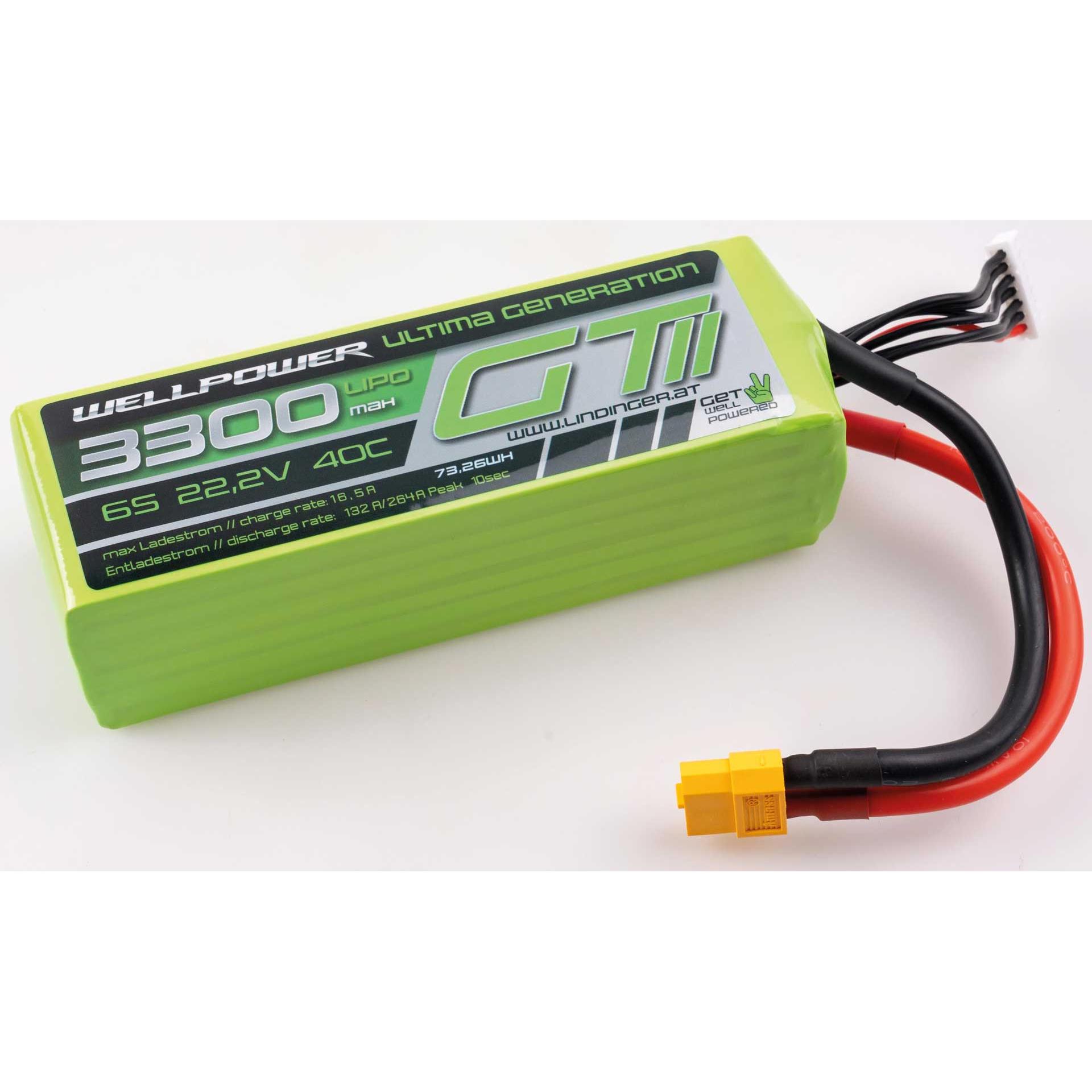 Wellpower LIPO AKKU ULTIMA GT II 3300 MAH / 22,2 Volt 6S 40/80C CH5/8 XT-60 (22.20 V, 3300 mAh)