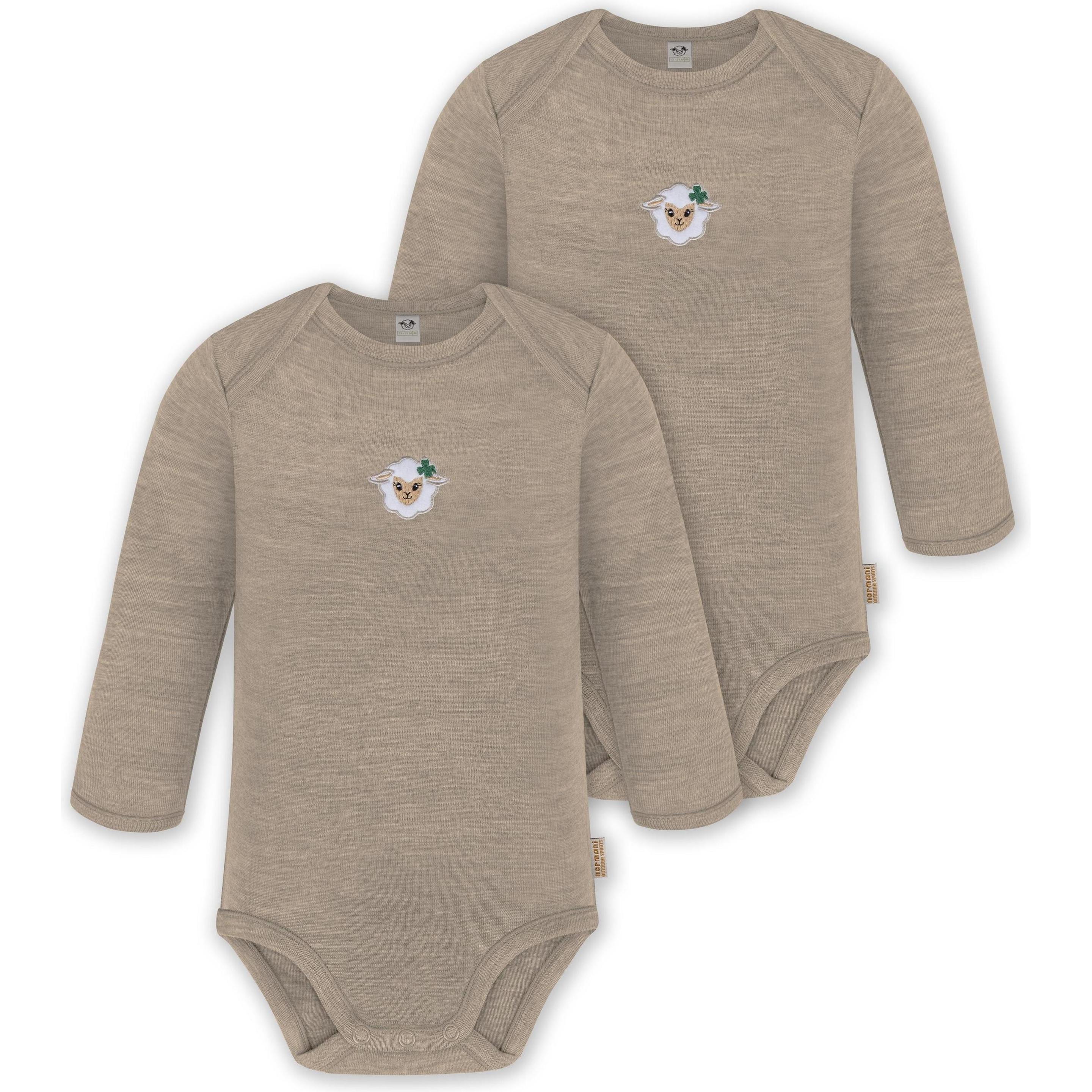 Normani, Herren, Body, 2er Pack Baby Merino Body Langarm „Auckland" - 9369, Beige, (62)