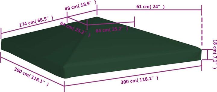 Actual product image vidaXL Pavilion roof 310 g/m² 3x3 m green (300 cm, 300 cm)