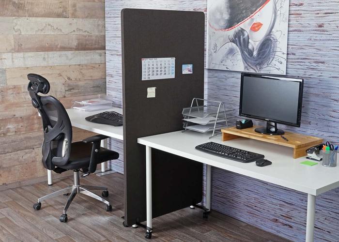 Produktbild Mendler Akustik-Trennwand, Büro-Sichtschutz Raumteiler Pinnwand, doppelwandig rollbar Stoff/Textil - 167x80c (167 x 80 x 39 cm)