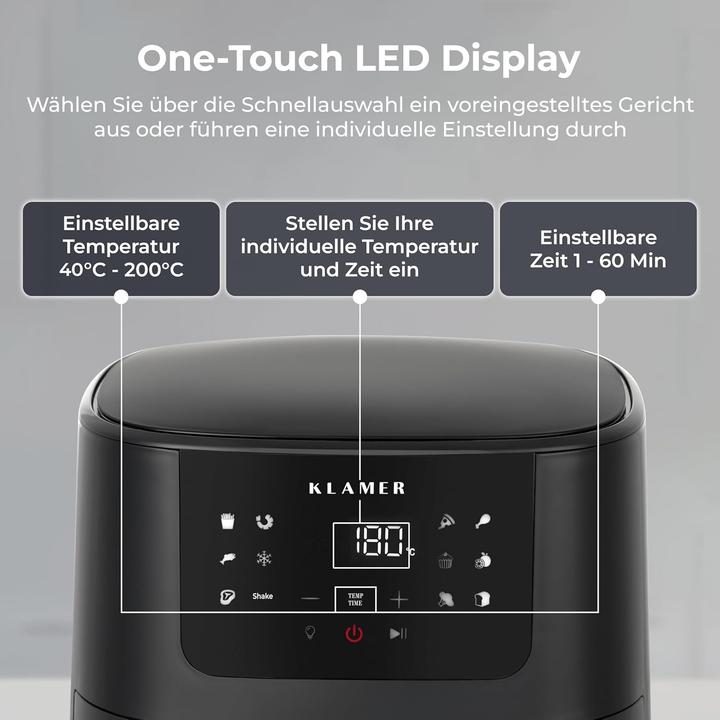 Actual product image KLAMER Heissluftfritteuse 5l XL, Heissluftfritteuse mit Sichtfenster & Schüttel-Erinnerung, Ölfr…