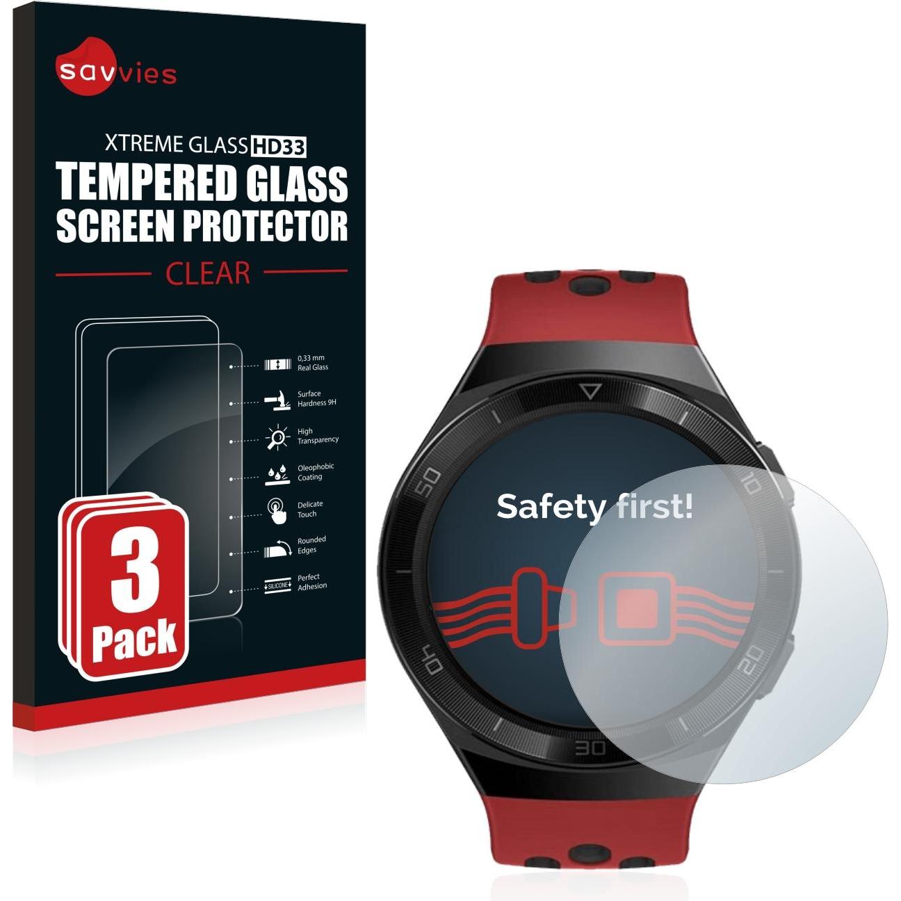 Savvies Panzerglas Hartglas Displayschutz, Smartwatch Schutzfolie, Transparent