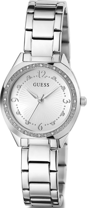 Produktbild Guess P SLV CS W/ CRYS / SUN WHT DL / P SLV BRCT Armbanduhr (Uhr mit Schmuckstein, 30 mm)