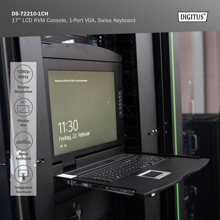 Actual product image Digitus Modular console with 17" TFT (43,2cm), 1-port KVM & Touchpad, swiss keyboard