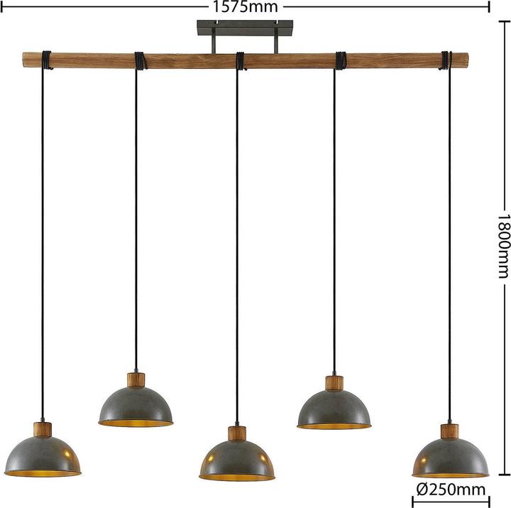 Produktbild Lindby Durbis 5 Pendelleuchte Dark Grey/Wood (E27)
