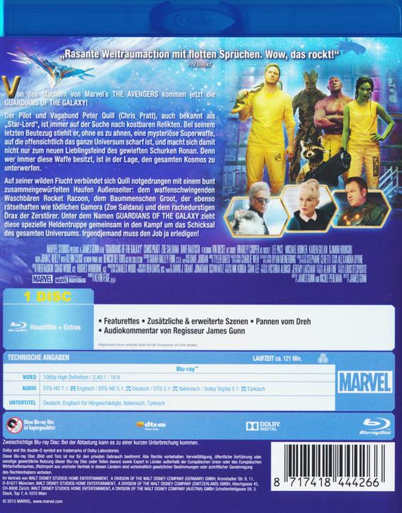 Immagine prodotto Guardians of the Galaxy (Blu-ray, 2014, Tedesco, Italiano, Inglese)