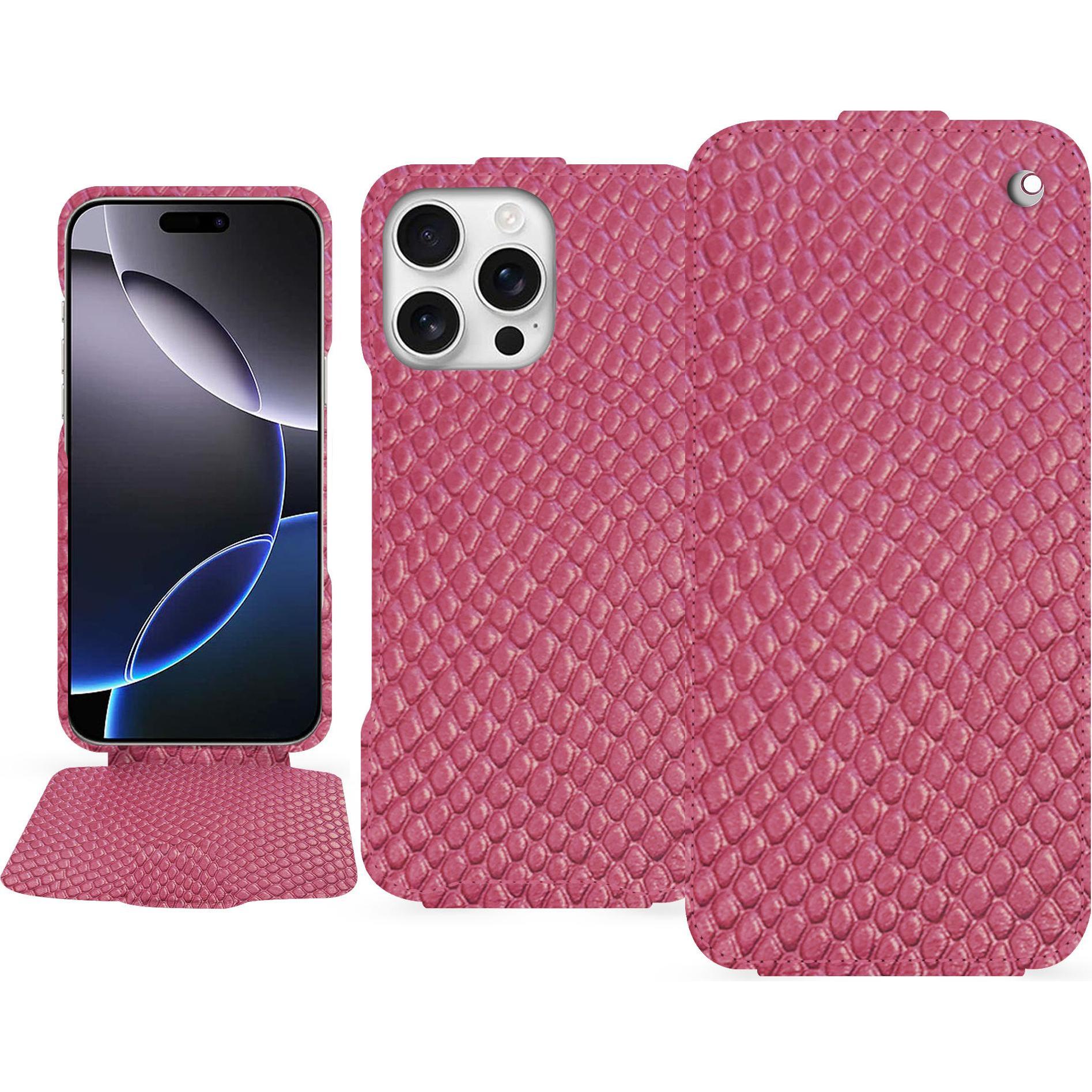 Noreve Lederschutzhülle vertikal (Apple iPhone 16 Pro Max), Smartphone Hülle, Rosa