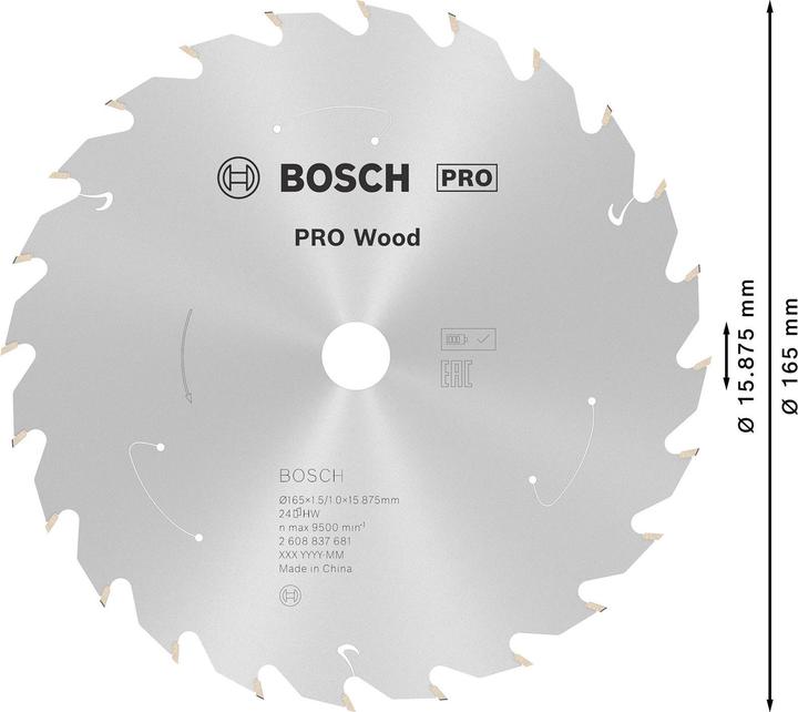Actual product image Bosch Professional Zubehör PRO Wood cordless circular saw blade, 165 x 1.5 x 15.875 mm