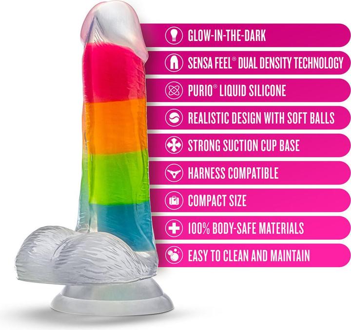Produktbild Blush neo elite glow in the dark rainbow rave 6.5 inch silicone dual density dildo multicolored