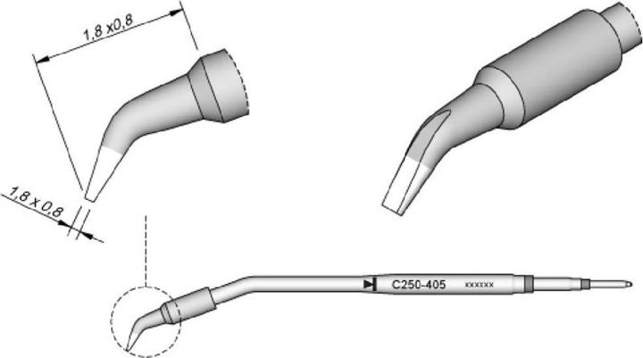 Actual product image JBC C250405 Soldering tip chisel shape, curved Tip size 0.8mm Contents 1pc. (Soldering tip)