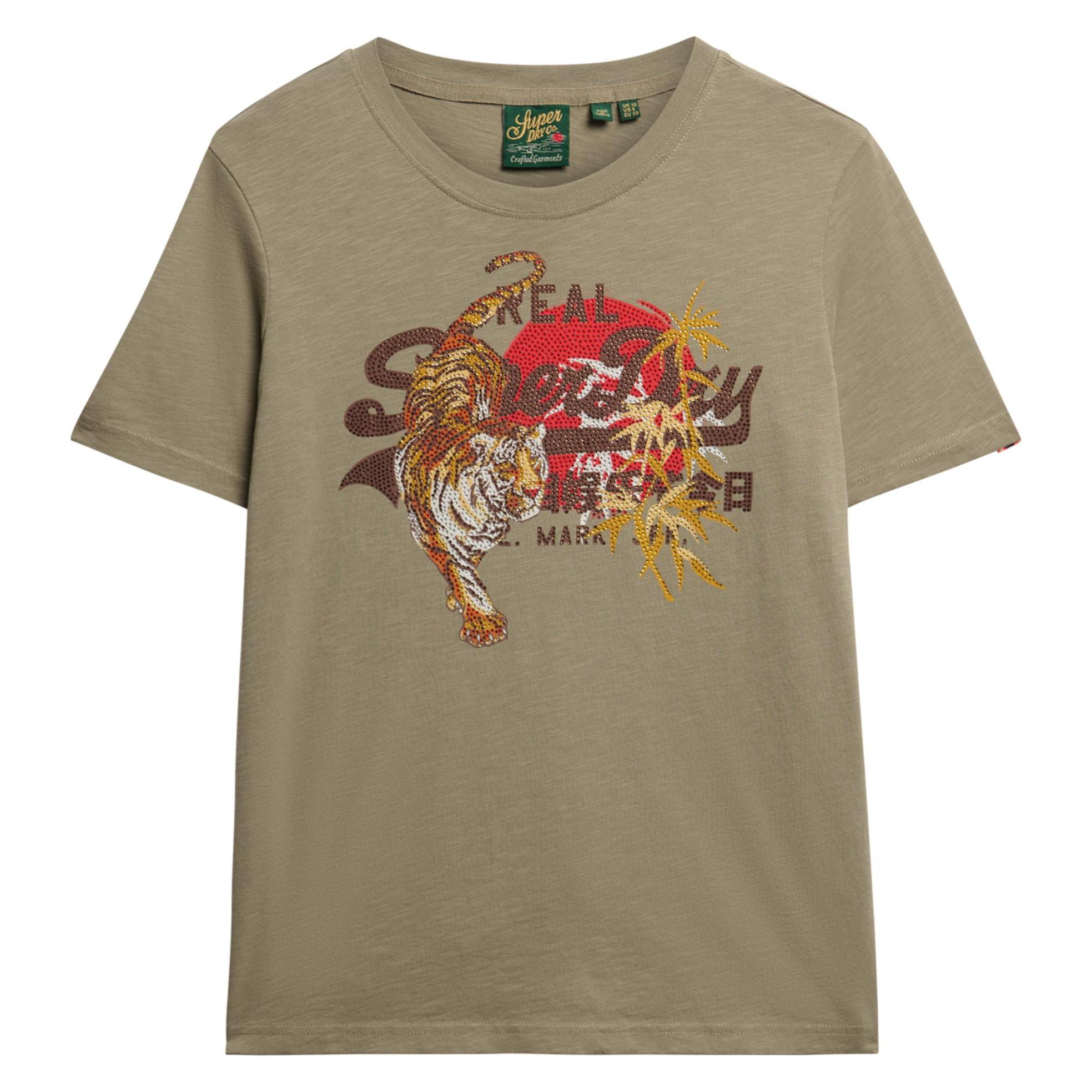 Superdry, Damen, Shirts, Lässiges Vintage Logo Tokyo T-Shirt, Grün, Braun, (Xxs)