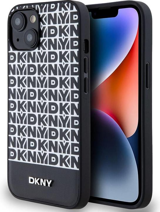 DKNY PU Leather Repeat Pattern Bottom Stripe MagSafe Case for iPhone 13 Black (Apple iPhone 13)
