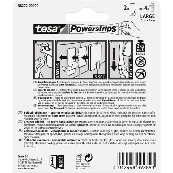 Produktbild tesa Powerstrips Haken LARGE eckig
