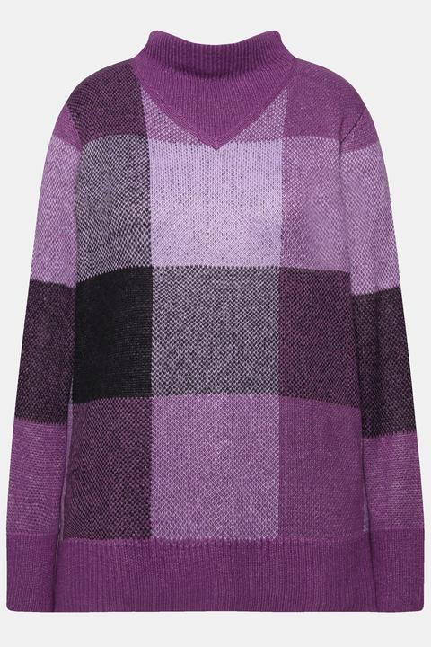 Produktbild Ulla Popken Pullover, Karomuster, Stehkragen, Langarm (62)