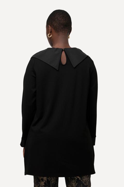 Image du produit Ulla Popken Sweat-shirt à manches longues en jersey point de Rome, col en taffetas (50, 52)
