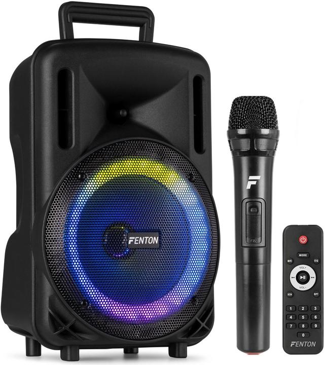 Actual product image Fenton Speaker Bluetooth - FT08LED MK2 karaoke box met LEDâ€™s, accu en microfoon - Voor (Active)