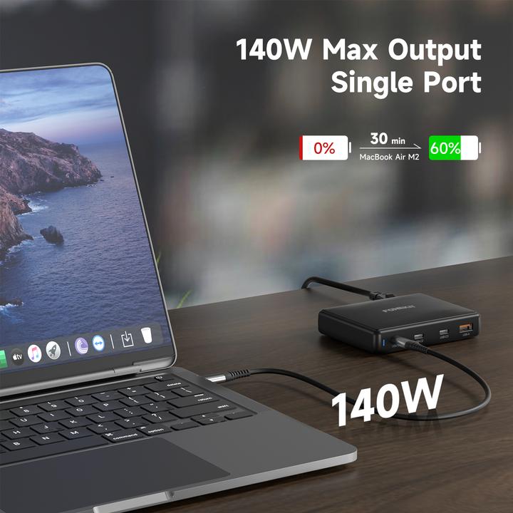 Produktbild FoneKit PD 140W Wall Charger, 3 x USB-C + 1 x USB-A, black (140 W, 4 Ports)