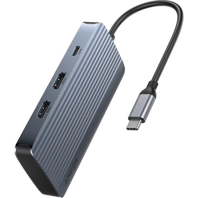 Anker USB-C Hub, 1 x USB-A 3.2 - 3 x USB-A - 1 x USB-C - 2 x HDMI, Grey (USB-C, 7 porte), Docking station + Hub USB, Grigio