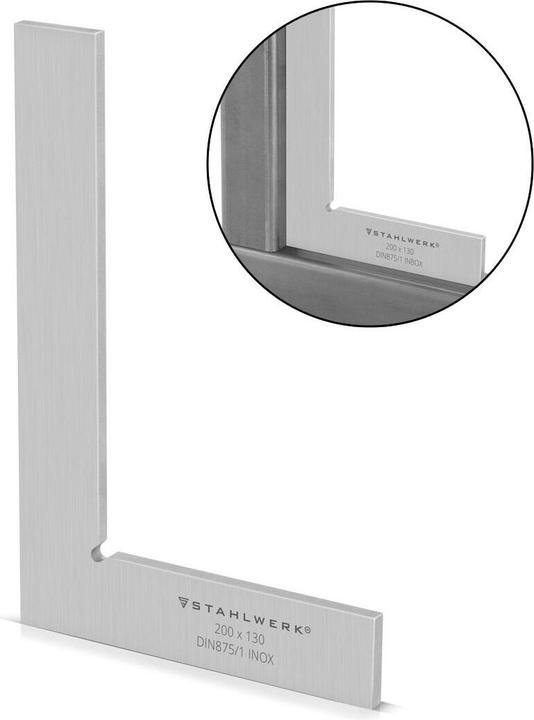 Stahlwerk Flachwinkel 90° 200 x 130 mm DIN 875/1 aus rostfreiem Edelstahl