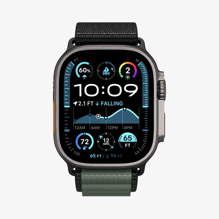 Produktbild Spigen Armband WBF1 Armband für Apple Watch 44 / 45 / 46 / 49 mm - Schwarz und Grün (49 mm, Nylon)