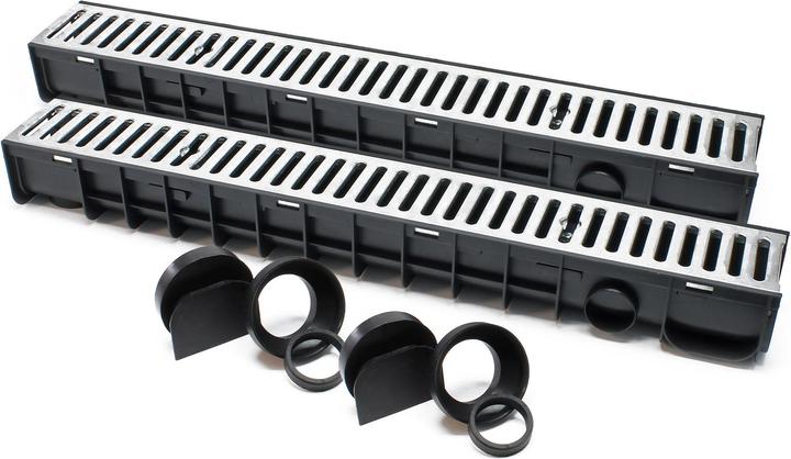 Produktbild Wiltec Entwässerungsrinne 2x1m Abdeckrost 1,5t verzinkt Ablaufrinne Abwasserrinne