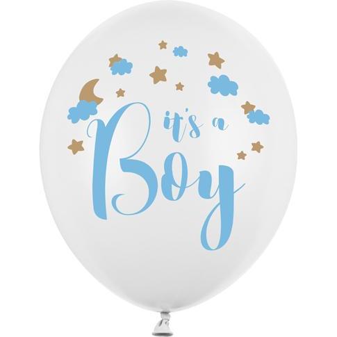 Partydeco Balloons 30cm, It's a Boy, Pastel Pure White (1 pkt / 50 pc.)