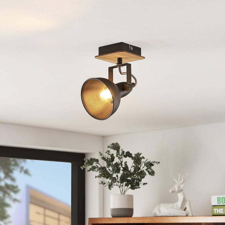 Actual product image Lindby Aylis Spot, black, wood, single flame (E14)