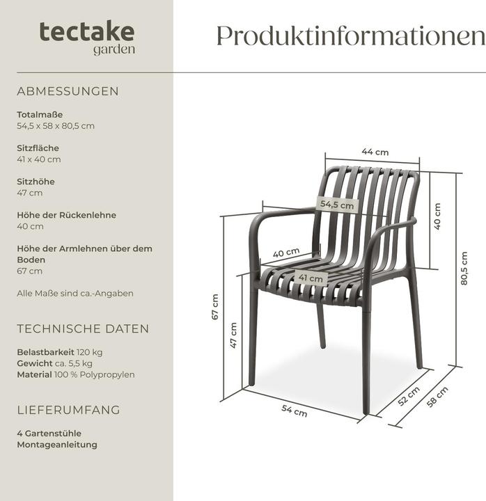 Immagine prodotto tectake Sedie da giardino Alcudia, resistenti alle intemperie, impilabili