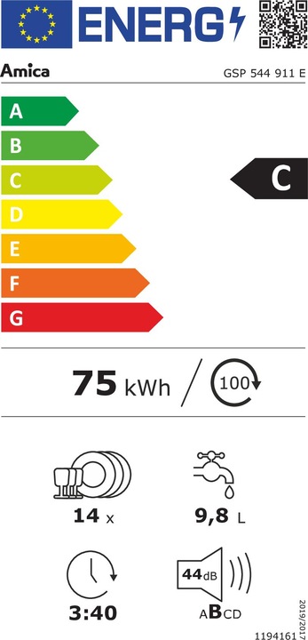 Label énergétique Amica Lave-vaisselle sur pied AMIC