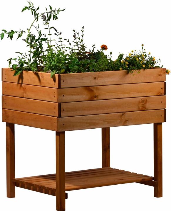 Dobar Hochbeet Kubus 2.0 mit Ablage und Pflanzfolie, Hellbraun