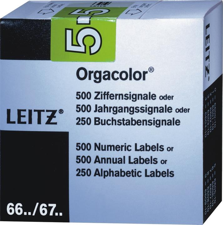 Actual product image Leitz Digit signal Orgacolor "5", on roll, light green Dimensions: (W)30 x (H)23 mm, on carrier tape roll