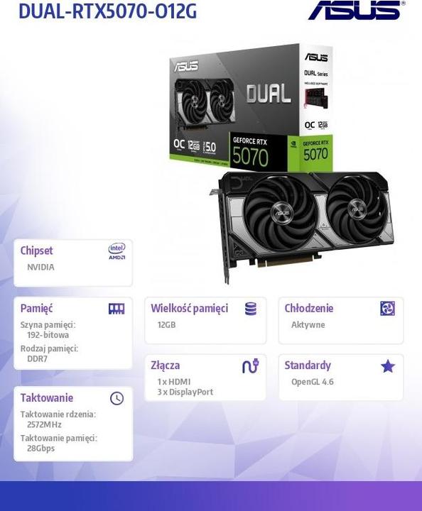 Actual product image ASUS Dual GeForce RTX 5070 OC (12 GB, GDDR7)