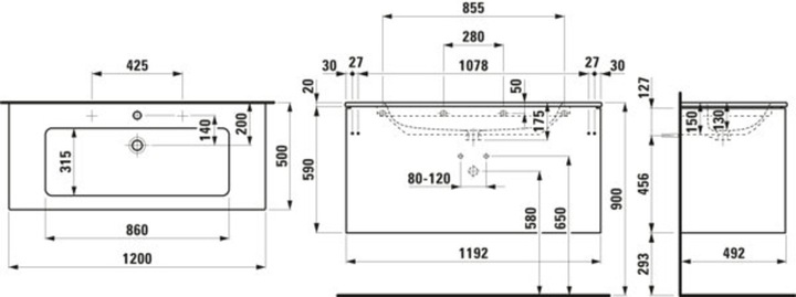 Produktbild Laufen Pro S Set Base 1200, Waschtisch, 2 Hahnlöcher, Überlauf, inkl. Waschtischunterschrank, 2 Sc