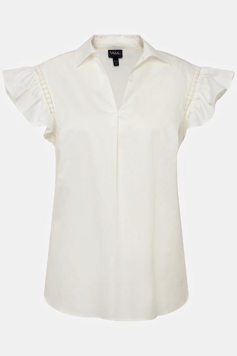 Actual product image Ulla Popken Flutter Sleeve Collared V-Neck Blouse (46, 48)