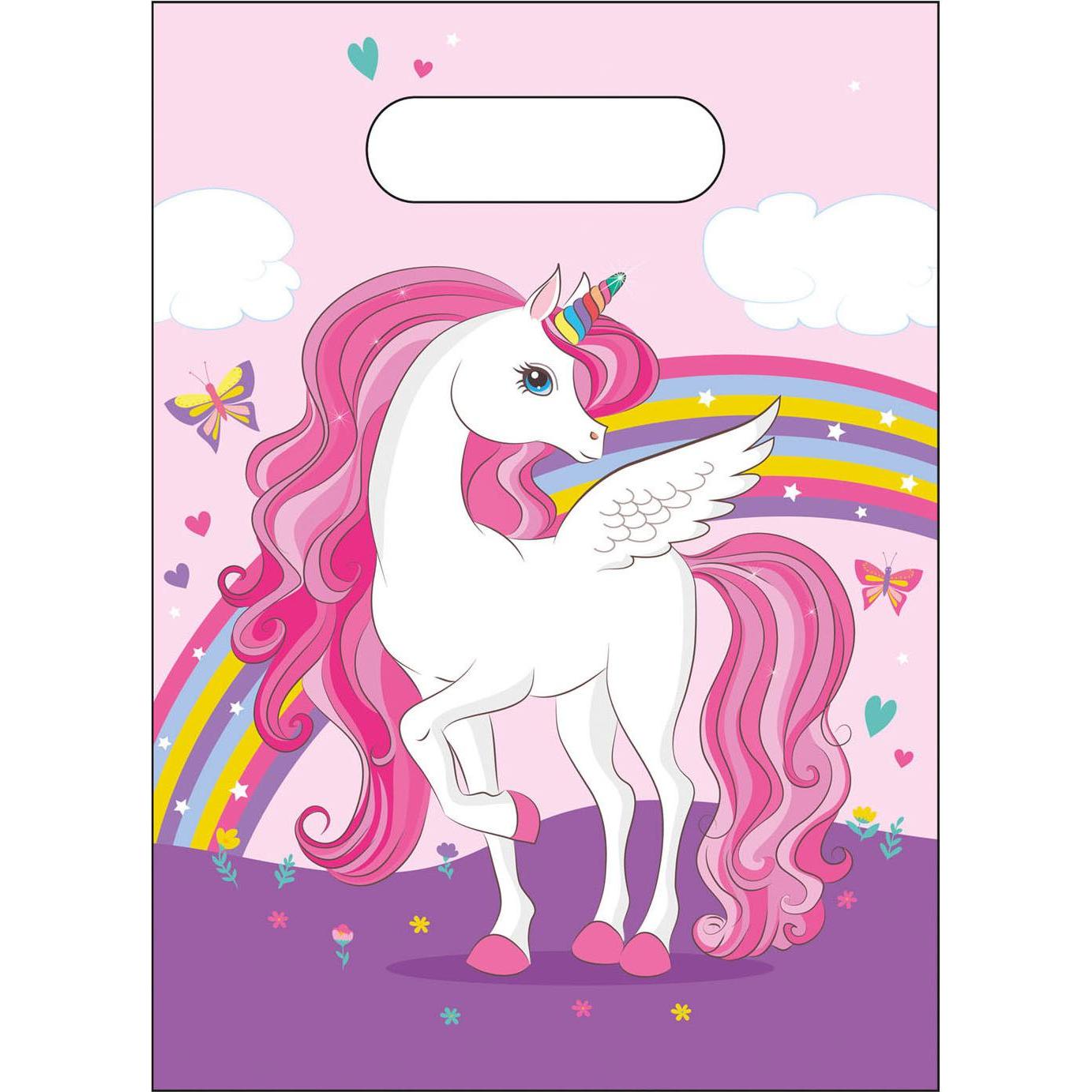 Globos Papier-Partytüten FSC Einhorn Regenbogenfarben, 6 Stück