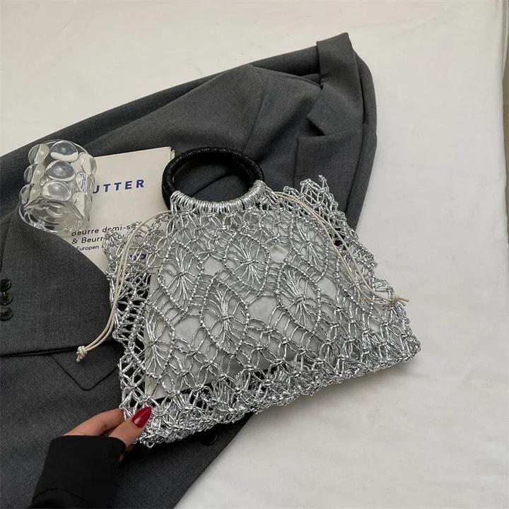 Actual product image Only-Bags.Store Grosse Sommer-Strandtasche, Mesh-Seil gestrickte Eimertasche, Outdoor-Reise-Einkaufstaschen