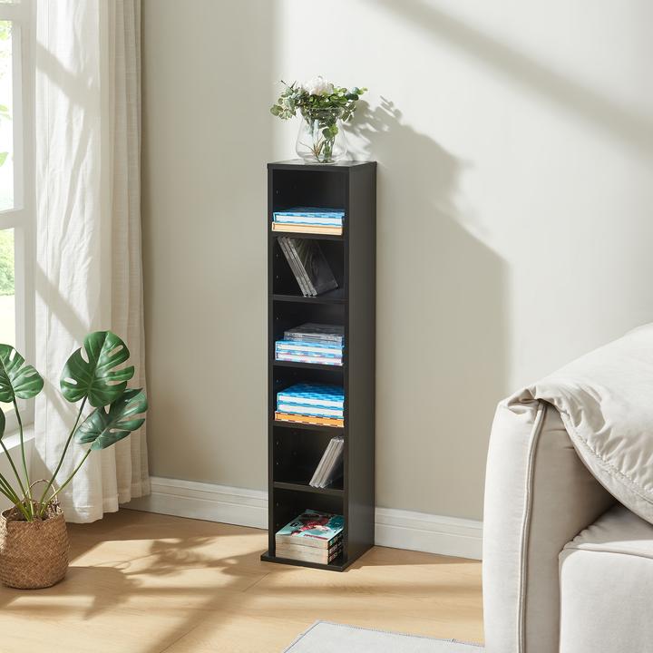 Produktbild En.Casa CD Regal Tynset 90x20x20 cm mit 6 Fächern Schwarz (20 x 20 x 90 cm)