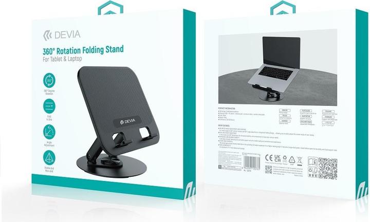 Image du produit Devia folding holder stand EL238 for laptop tablet rotating 360 aluminum black