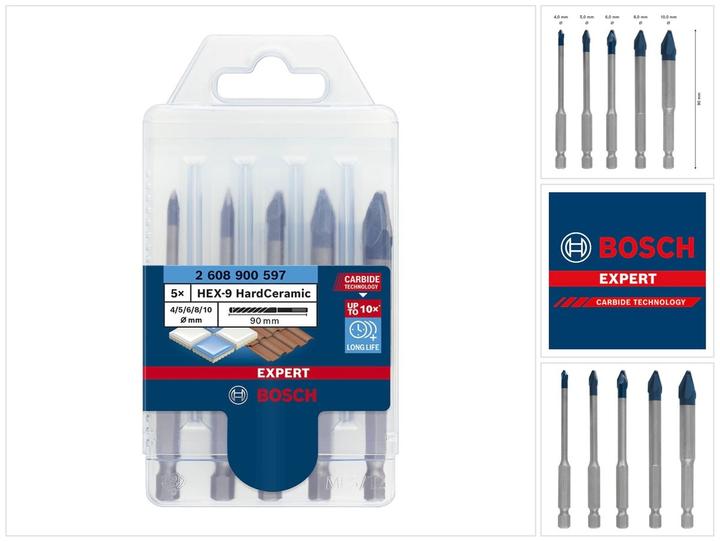Produktbild Bosch Professional Zubehör EXPERT HEX-9 HardCeramic Bohrer-Set, 4/5/6/8/10 mm, 5-tlg. (4, 5, 6, 8, 10 mm)