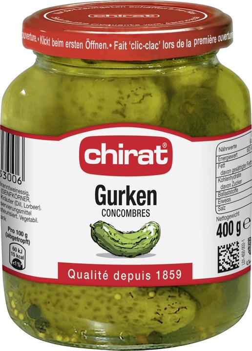 Actual product image Chirat Vinegar cucumbers, pickles ideal for sandwich, salad, picnic, barbecue, fondue or snack (400 g)