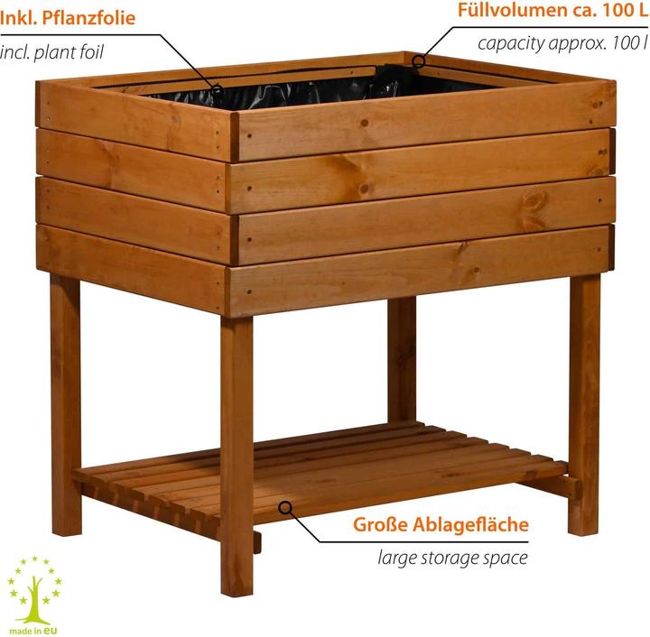 Image du produit Dobar Hochbeet Kubus 2.0 mit Ablage und Pflanzfolie, Hellbraun