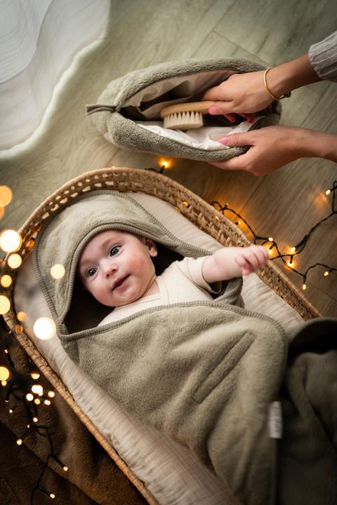 Actual product image Baby's only Hooded blanket with feet Cozy urban green