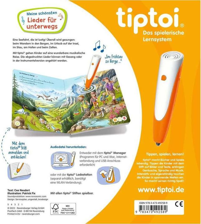 Produktbild Ravensburger tiptoi Meine schönsten Lieder für unterwegs (Deutsch, Cee Neudert, 2022)