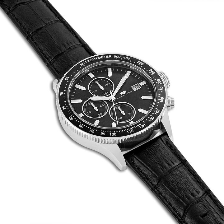 Produktbild Herren Chronograph Karthago II Echtleder Schwarz - 31944 (Chronograph, 43 mm)