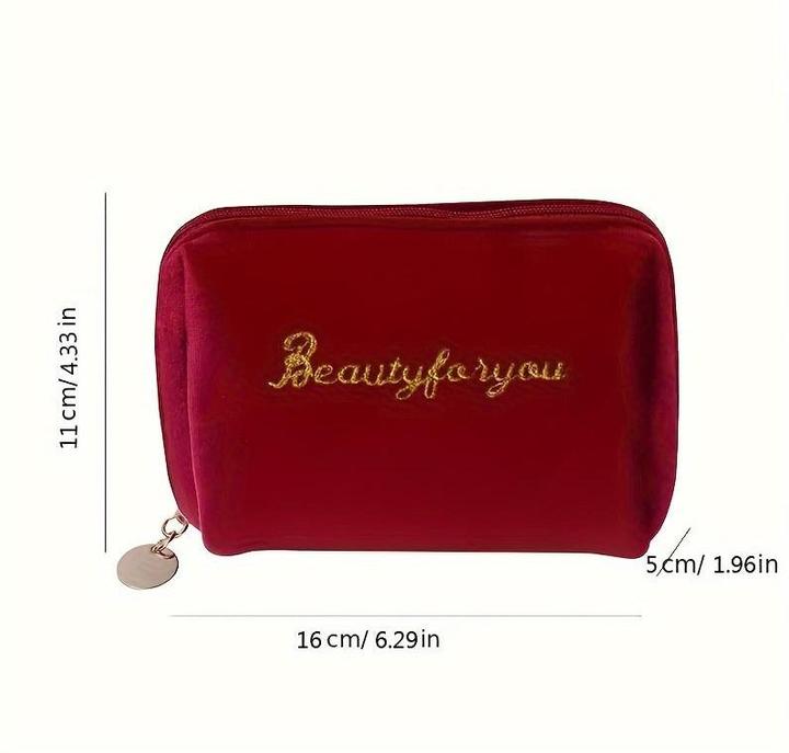 Actual product image Only-Bags.Store Weicher Buchstabe Stickerei Mini-Kosmetiktasche, Reissverschluss solide Farbe niedlich Make-up-Münze
