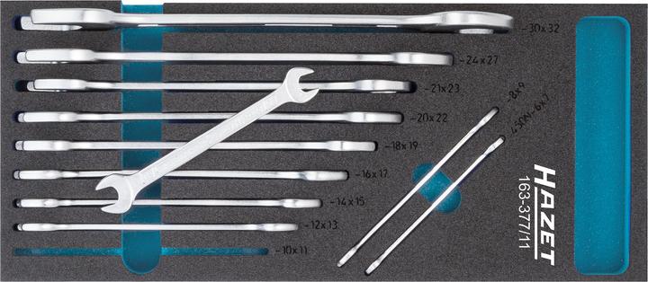 Image du produit HAZET Jeu de clés à fourche double 163-377/11 ∙ Profil à 6 pans extérieurs ∙ 6 x 7 - 30 x 32 ∙ Nomb…