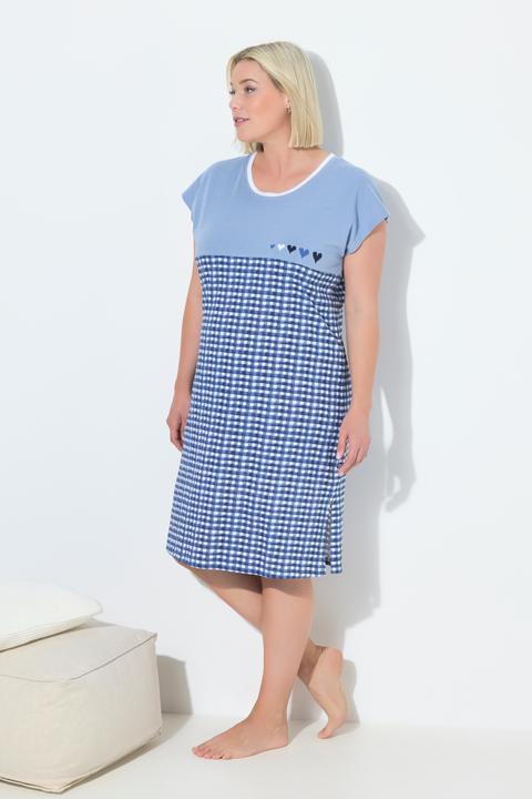 Immagine prodotto Ulla Popken Camicie da notte in confezione doppia con quadri/cuori, scollo a girocollo e mezze maniche (42, 44)