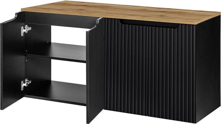 Produktbild En.Casa Waschbeckenunterschrank Skelbolu mit 4 Türen 120x60x40cm Schwarz/Eichenoptik