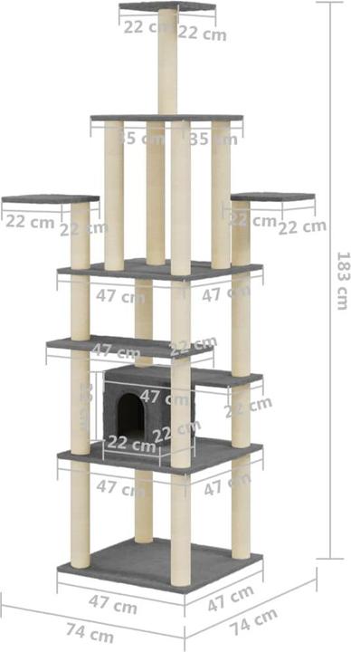 Produktbild vidaXL Katzenbaum (183 cm, Dunkelgrau)